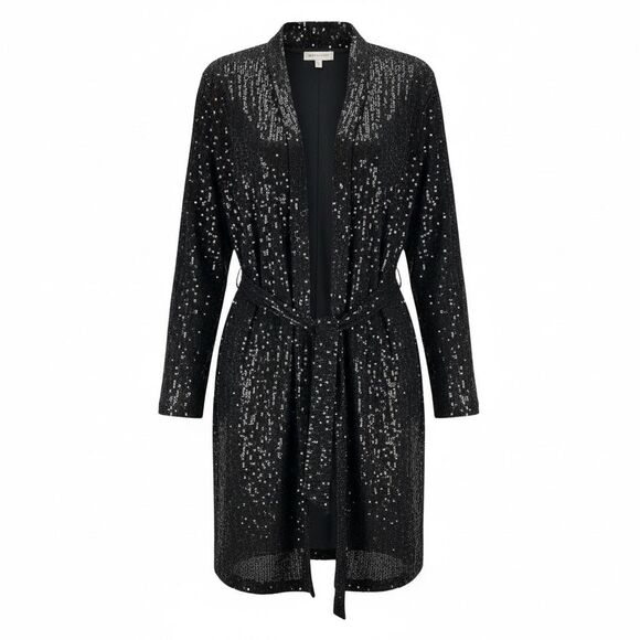 NWT Black Sequin Duster Cardigan Lane Bryant Plus Sz 20 Holiday Club Goth Glam - Picture 5 of 13